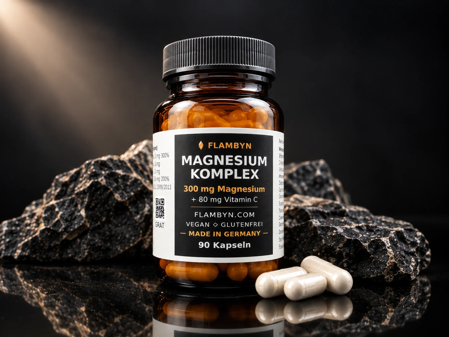 FLAMBYN Magnesium Komplex in einer Braunglasdose, 90 Kapseln, 300 mg Magnesium und 80 mg Vitamin C