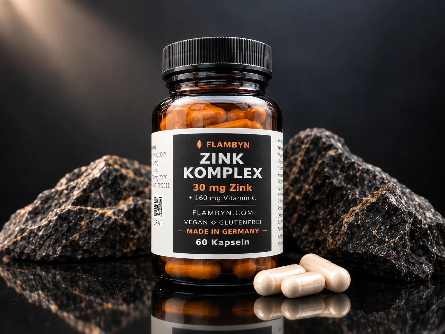 FLAMBYN Zink Komplex in einer Braunglasdose, 60 Kapseln, 30 mg Zink und 160 mg Vitamin C